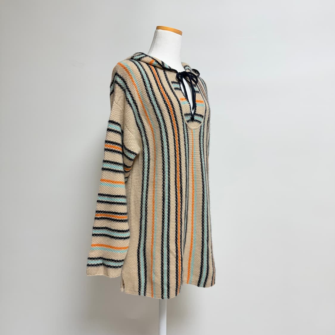 [캐시미어 100%] 스트라이프 후드 롱니트 LL 상품이미지2