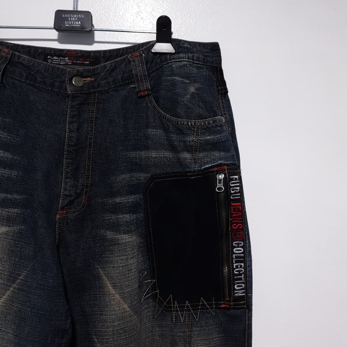 36인치) 후부 빅로고 데님 올드스쿨 힙합 패치워크 와이드 데님 팬츠 상품이미지2