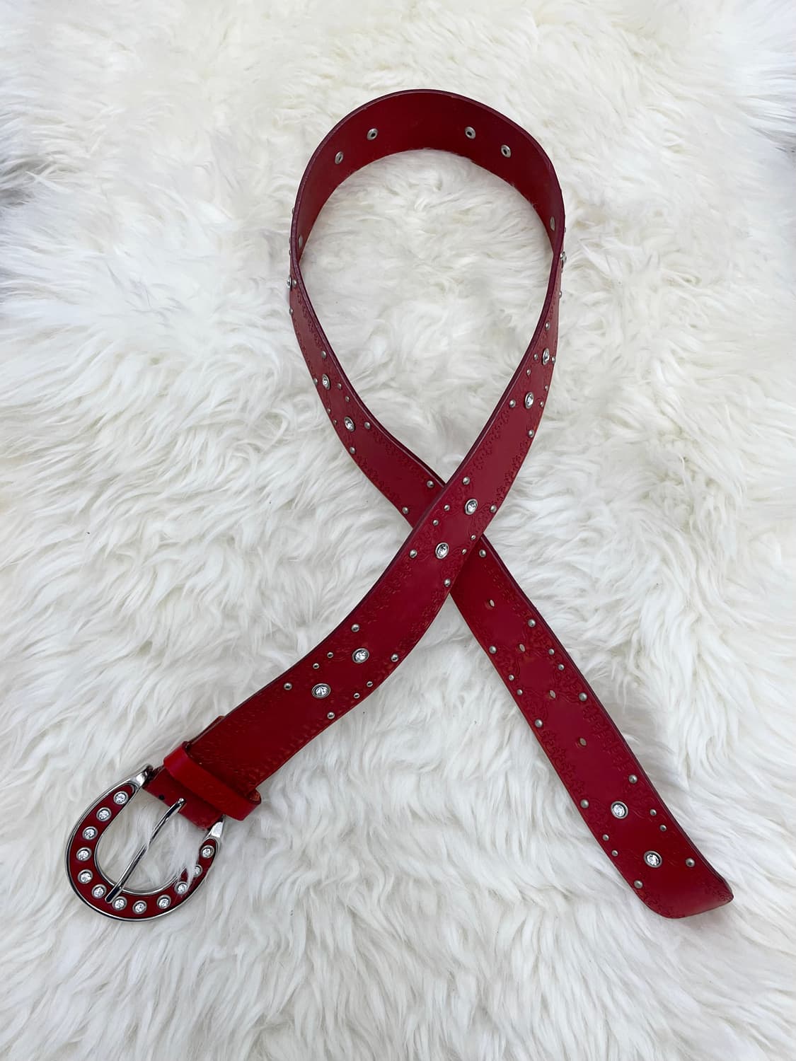 리얼레더 레드 큐빅 버클 벨트 상품이미지2