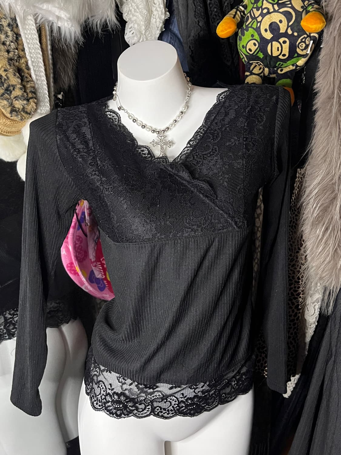 y2k 고스펑크 블랙 레이스 탑 상품이미지1