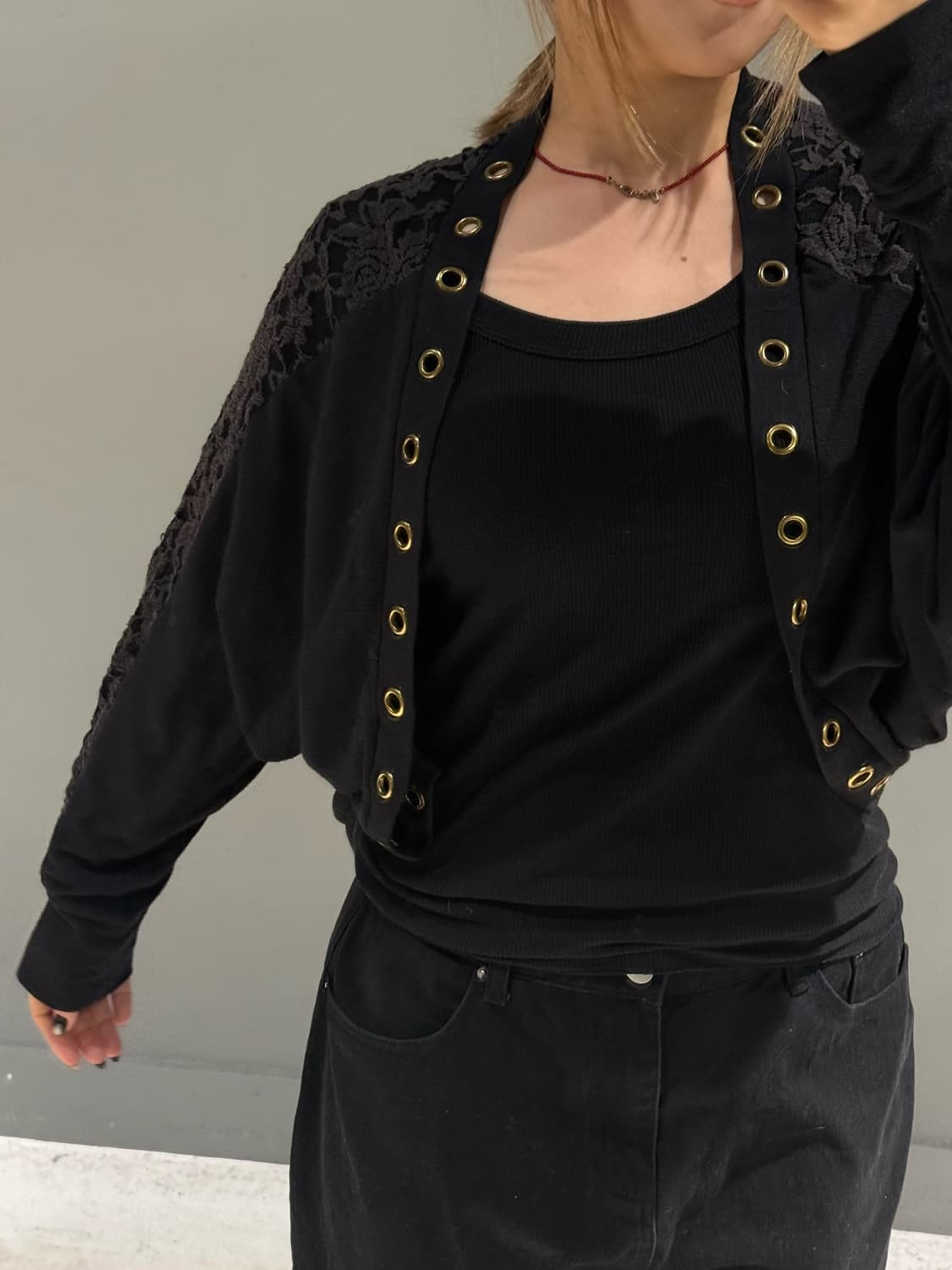 eyelet hole lace detail bolero cardigan  상품이미지3