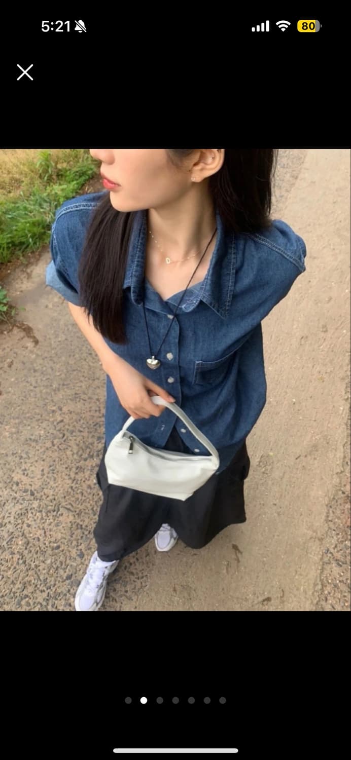 원그린 포스 빈티지 데님 반팔셔츠 상품이미지2