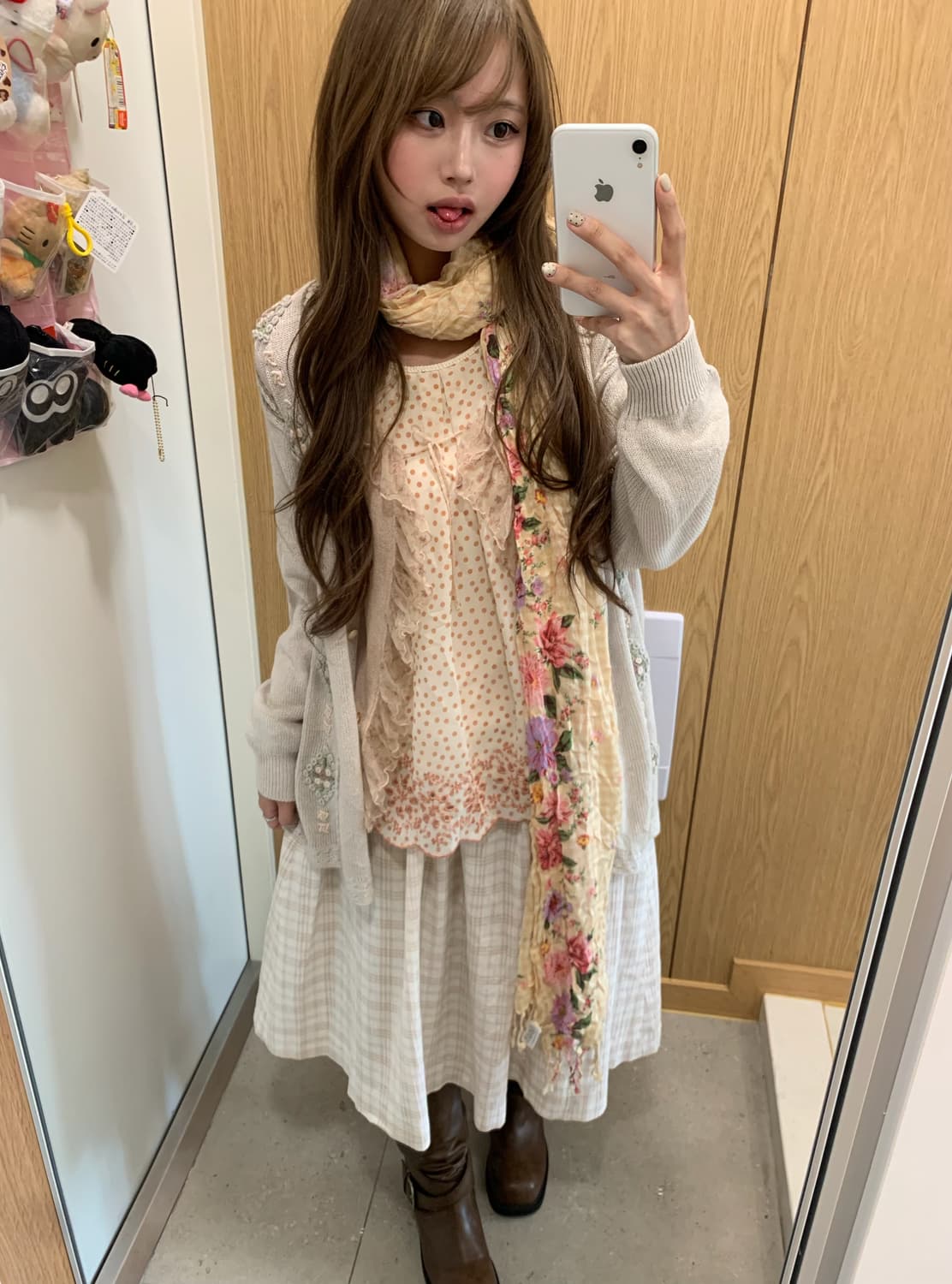 뜨개 꽃 가디건 하구미 잔꽃 도트 모리걸 코디세트 상품이미지2