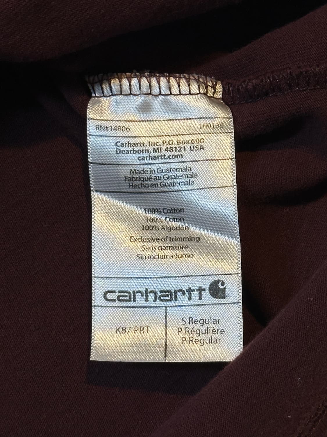 칼하트 CARHARTT 오리지널핏 포켓 반팔 티셔츠 버건디 상품이미지5