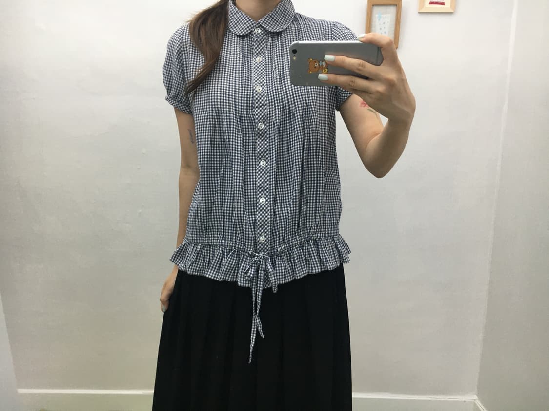 네이비 둥근 카라 블라우스 상품이미지2