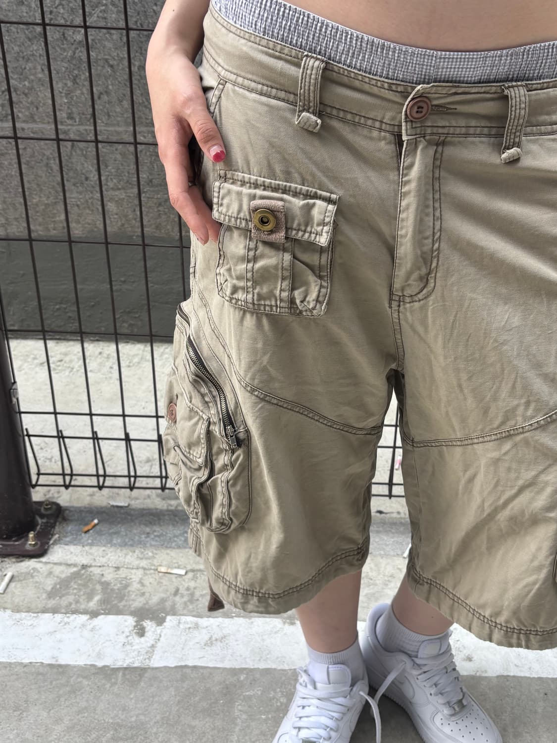 빈티지 카키 멀티포켓 카고 반바지 상품이미지4