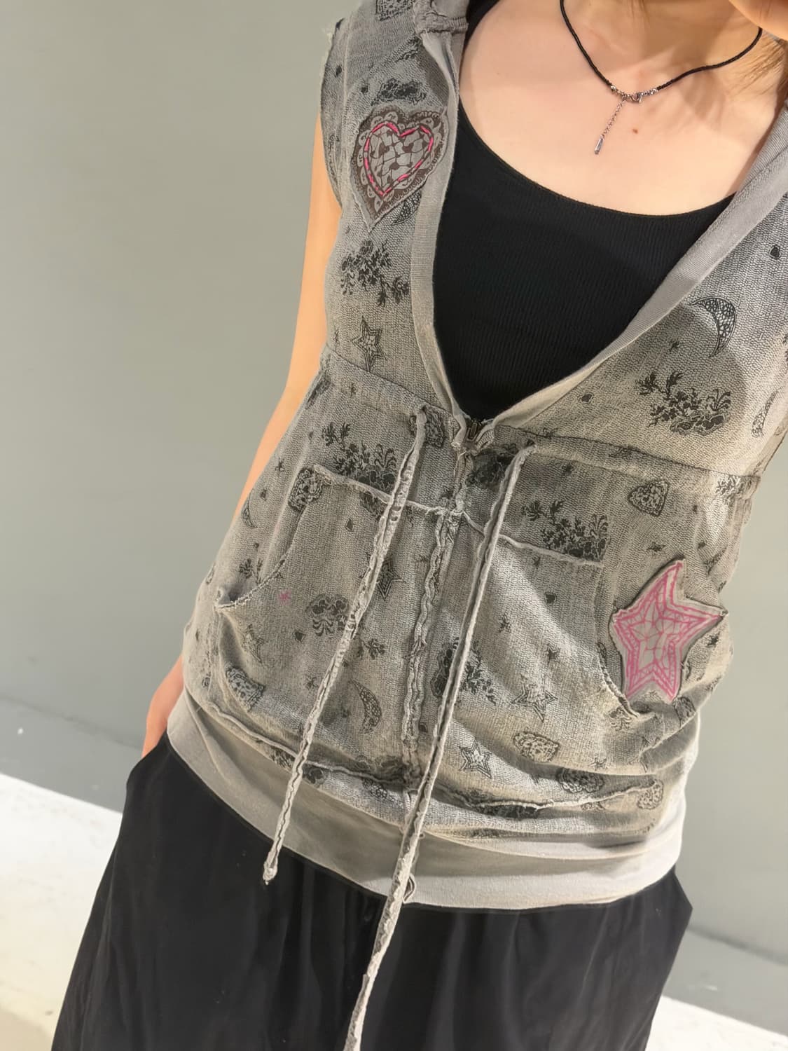 kawaii printing v-neck hood zip-up 상품이미지5