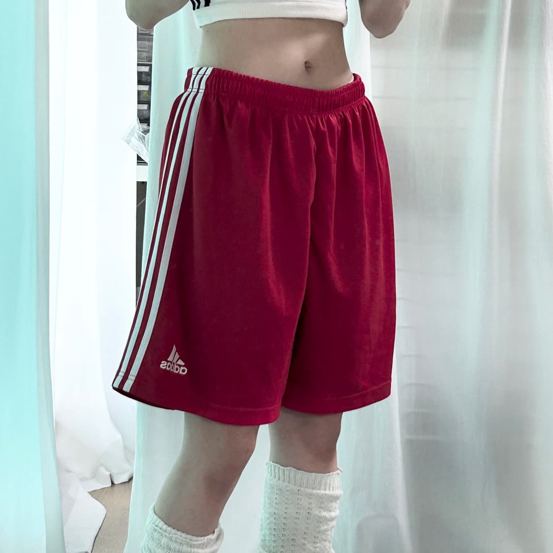 아디다스 레드 삼선 반바지 상품이미지4