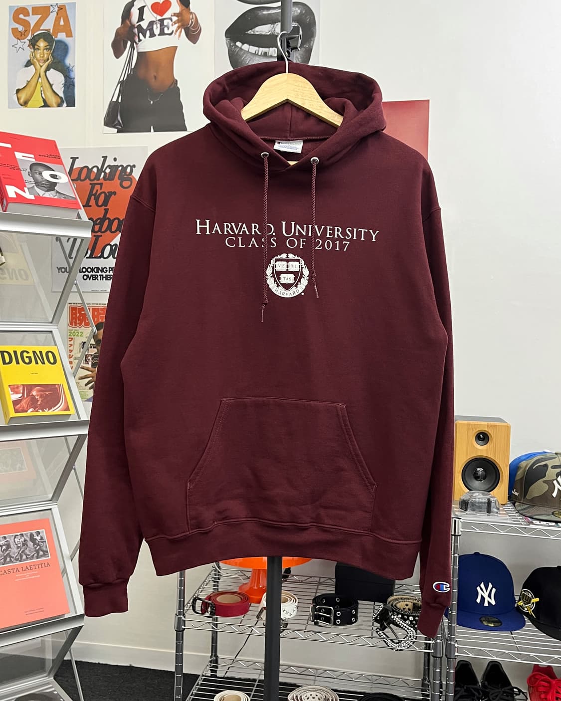 챔피언 00s 하버드 컬리지 버건디 후드티 상품이미지5