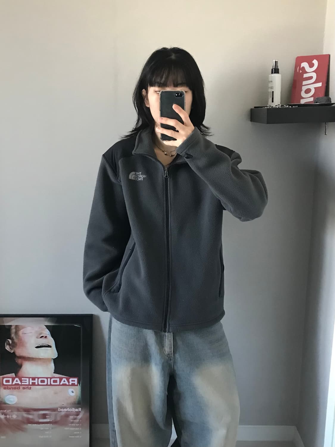 노스페이스 로고 그레이 플리스 집업 상품이미지4