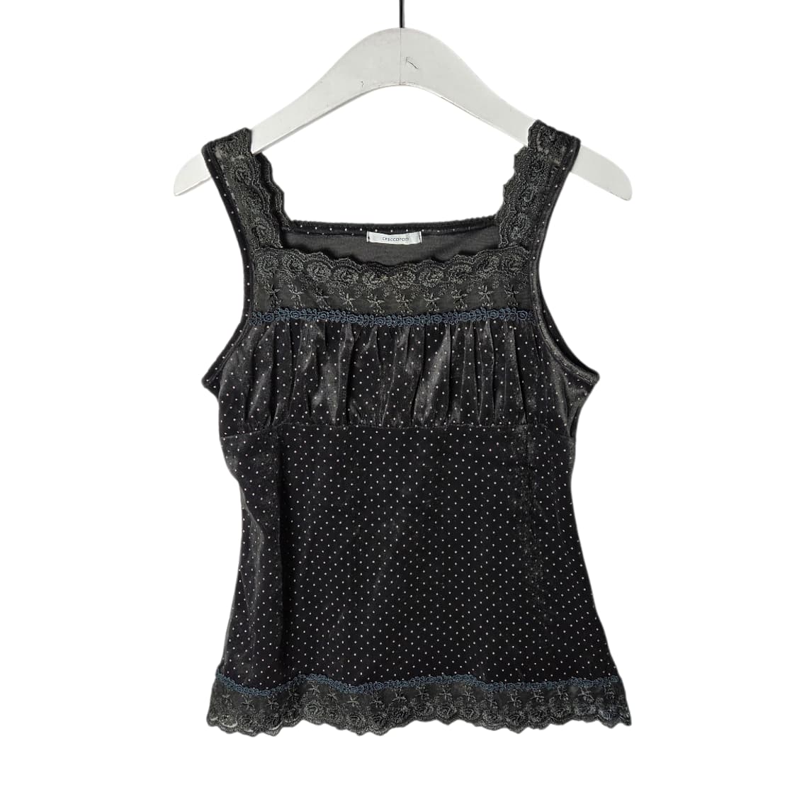 [JPN] 빈티지 레이스업 도트 벨벳 슬리브리스 상품이미지1