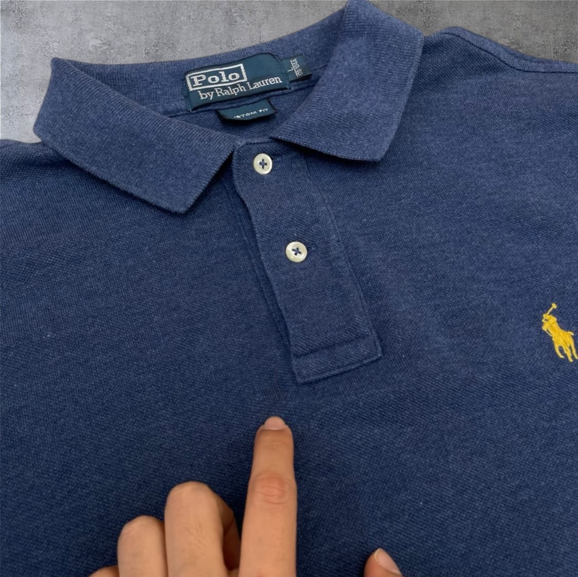 폴로 랄프로렌 네이비블루 커스텀핏 긴팔 카라티 L 상품이미지5