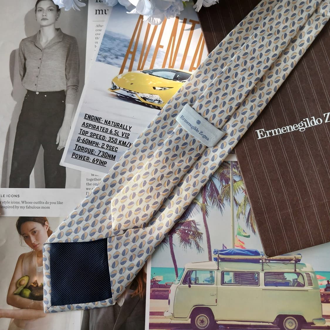 제냐 실크 민트 패턴 넥타이 9.7cm A+등급 A19549 상품이미지6