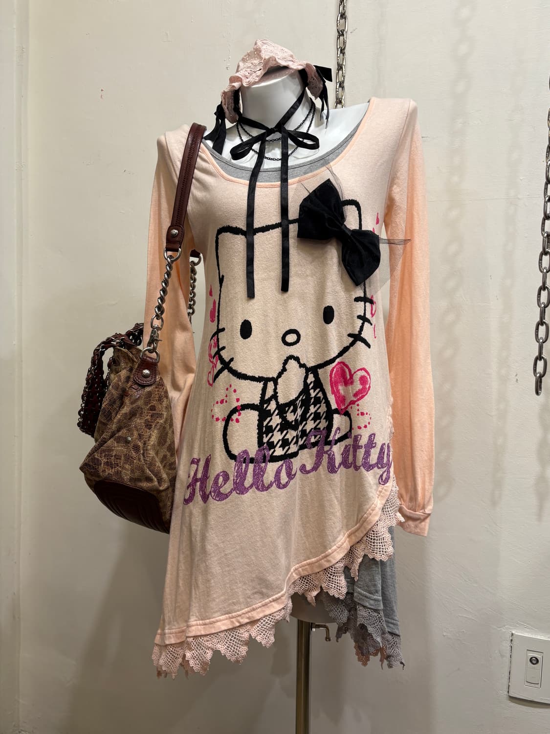 hello kitty 헬로키티 리본 그레이 레이어드 핑크 원피스 러블리 상품이미지1