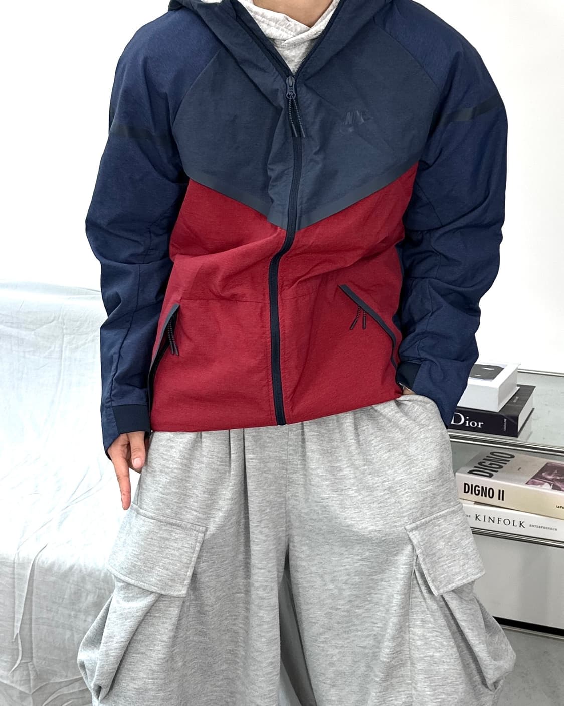 나이키 레드 네이비 테크팩 후드 바람막이 XL 상품이미지2