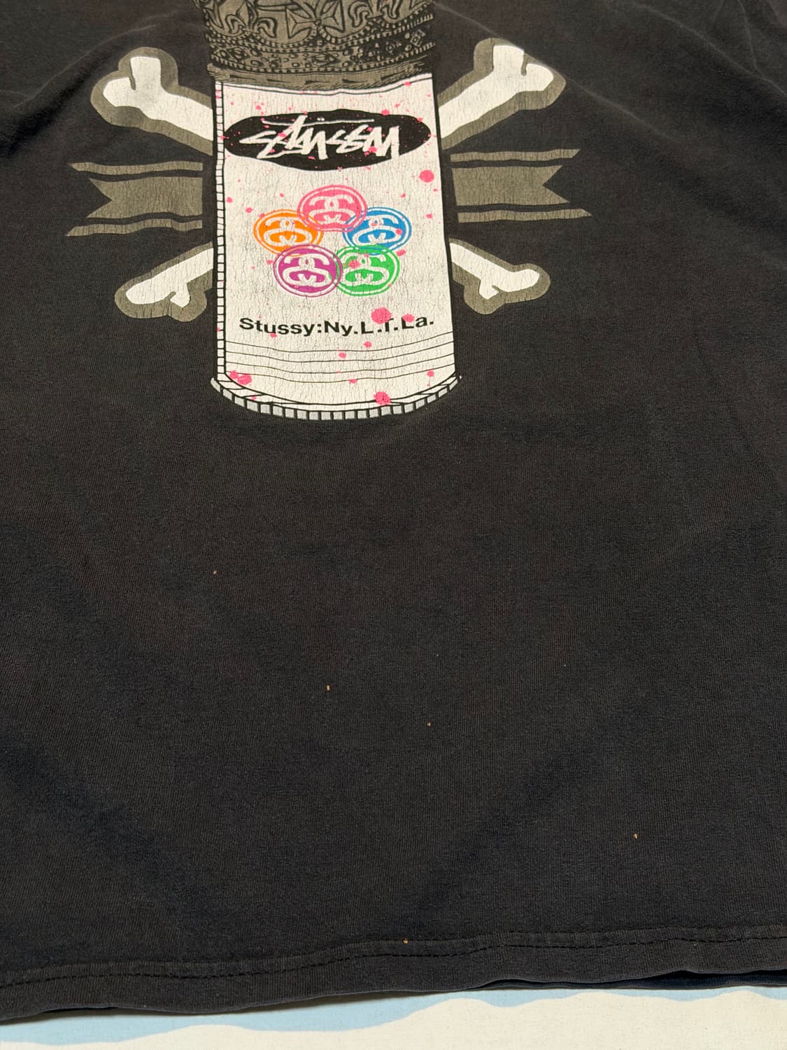 00s 스투시 크로스 본 스프레이캔 티셔츠 블랙 상품이미지2