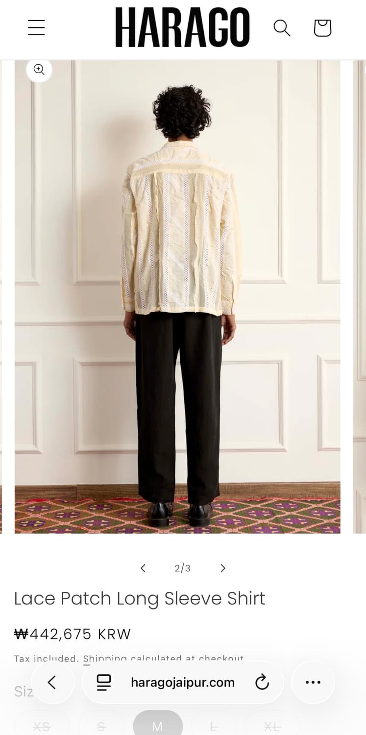 Harago 하라고 레이스 패치 셔츠 M 상품이미지2