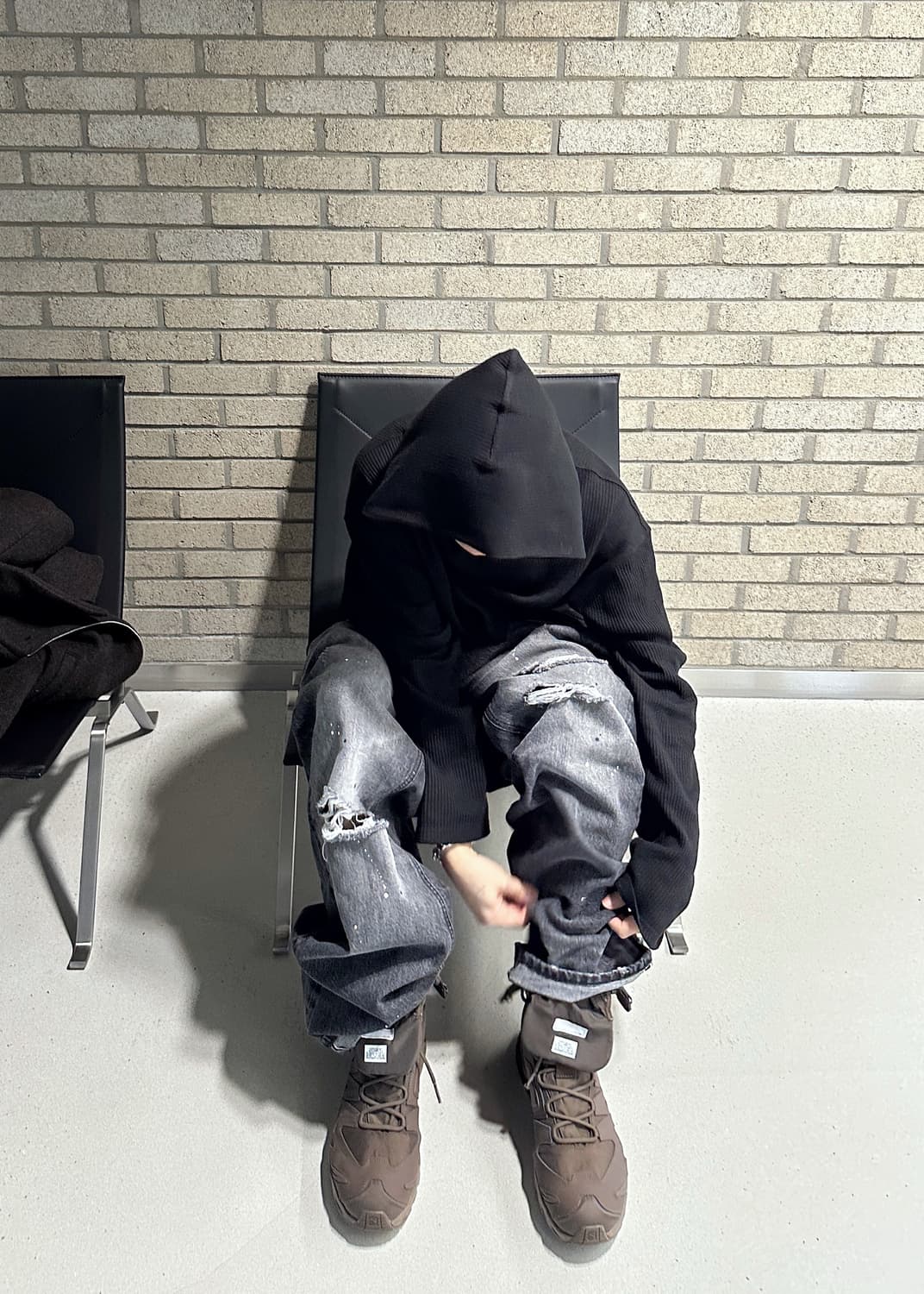 [os] 언타이틀드 아이딜 와플 후드 슬리브 블랙 팝니다 상품이미지1