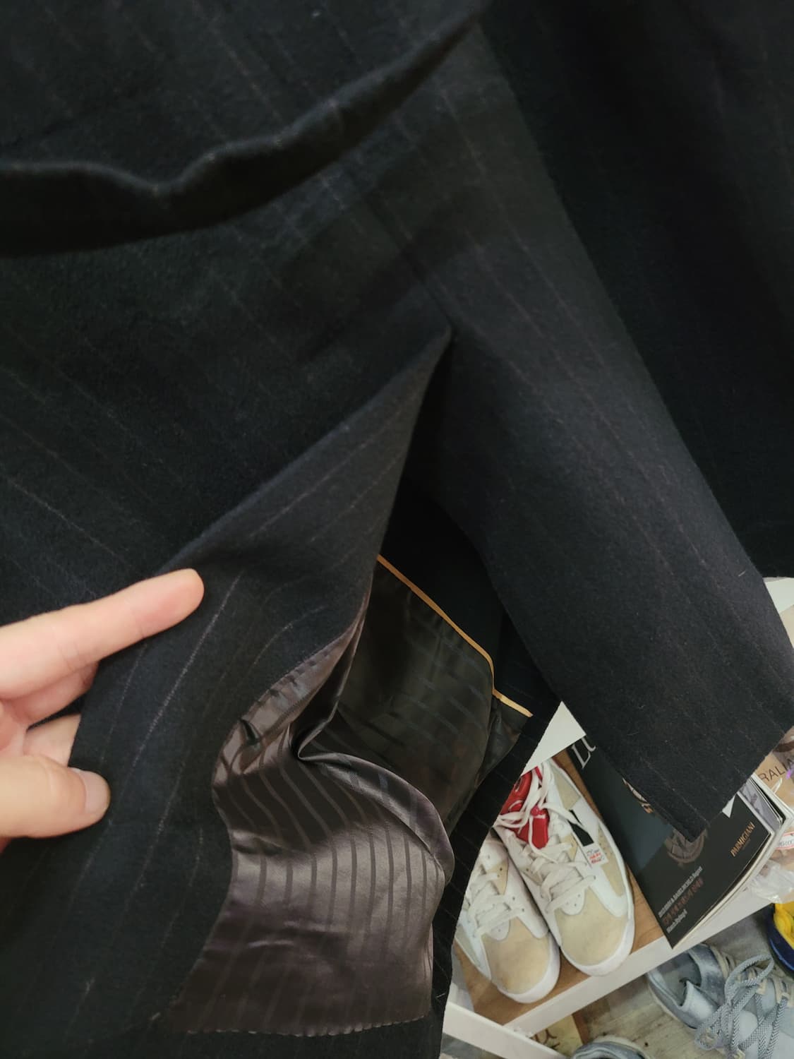 PARKLAND 파크랜드 블랙 스트라이프 롱 코트 모직 캐시미어 상품이미지3