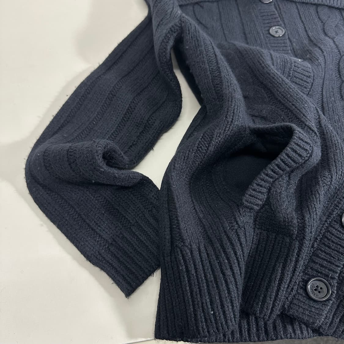 우먼M 타미힐피거 다크네이비 빅카라 꽈배기 가디건 상품이미지4