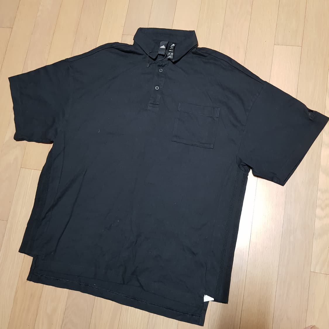 105-110/아디다스 미사용 오버핏 블랙 폴로카라 면반팔셔츠/416-3 상품이미지2