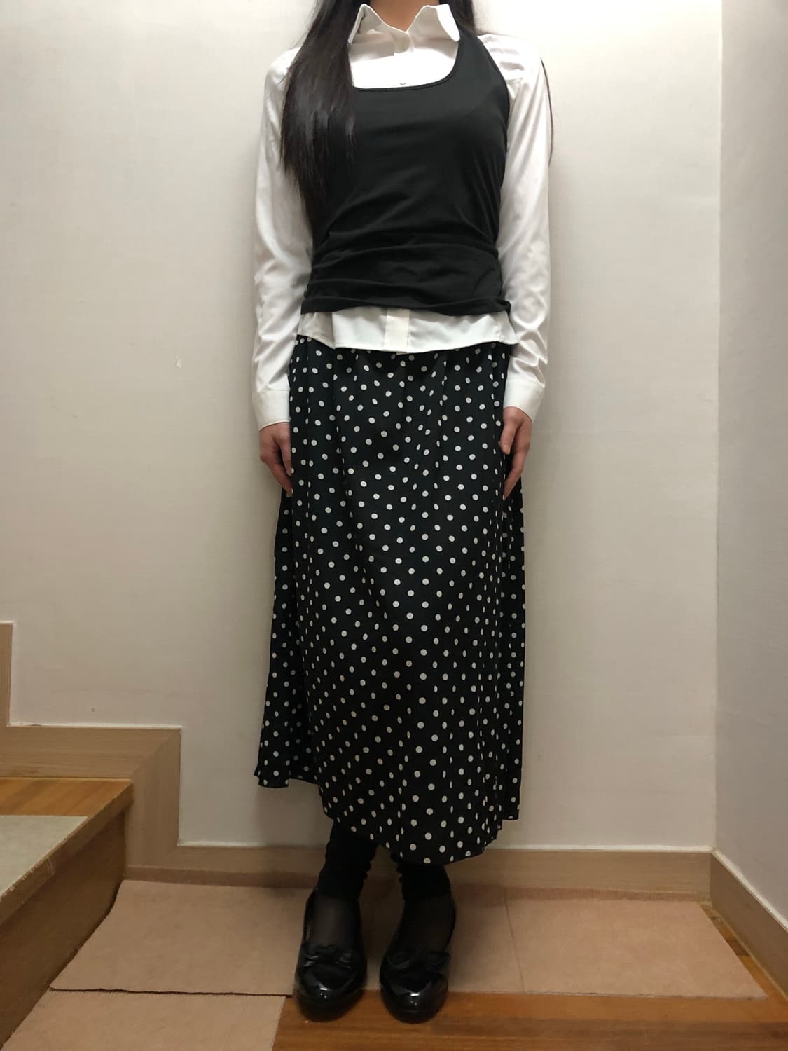 빈티지 블랙 도트 레이어드 롱 스커트 상품이미지4