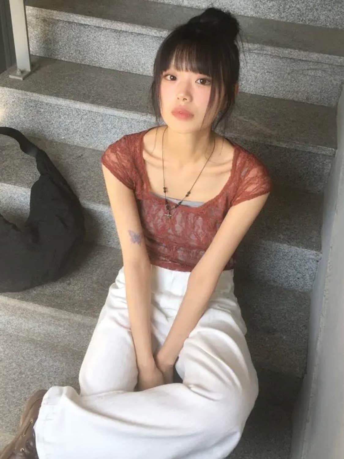 원더원더 누보 시스루 레이스 반팔 티셔츠 상품이미지2