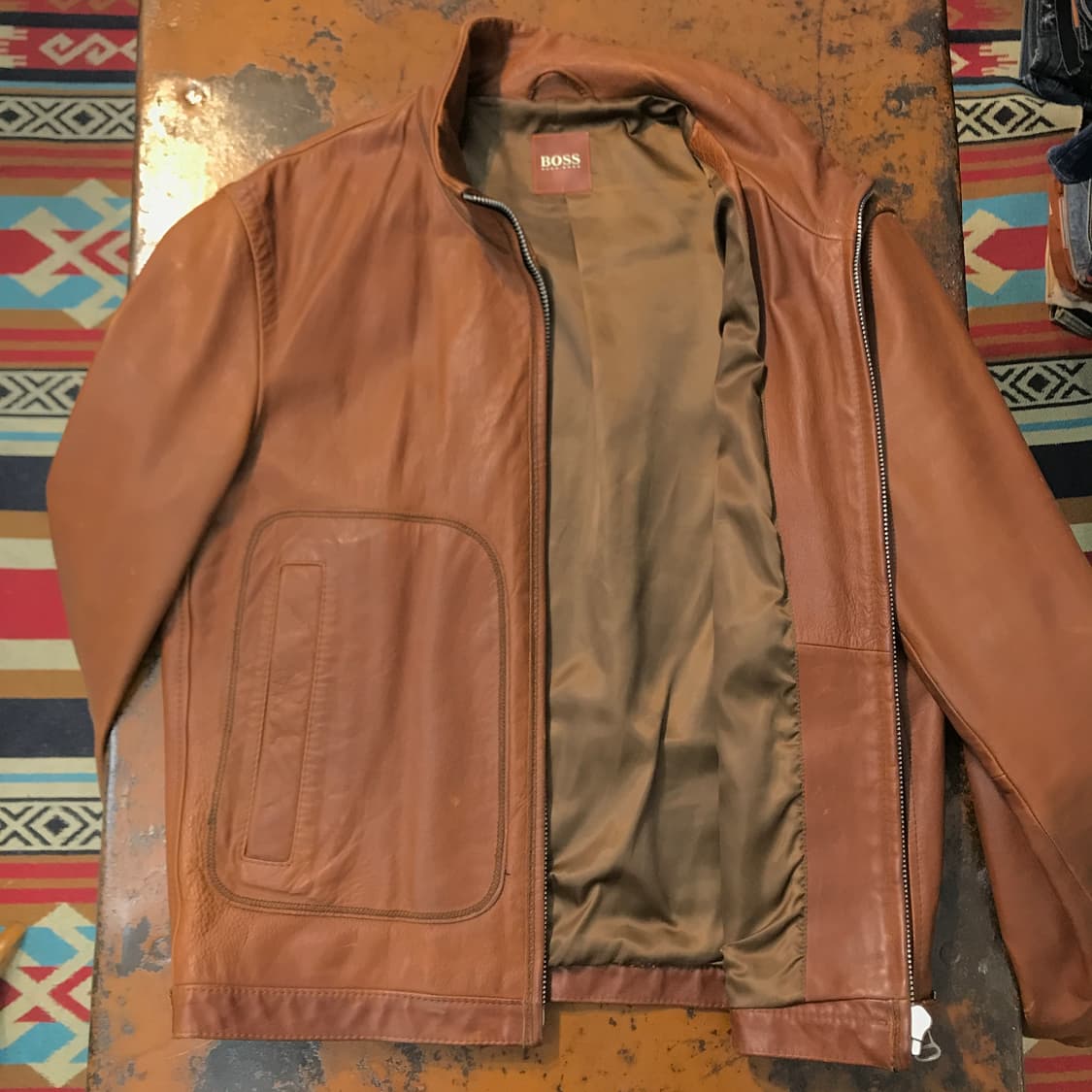 휴고 보스 소가죽 브라운 집업 레더 자켓 남성 105 사이즈 상품이미지5