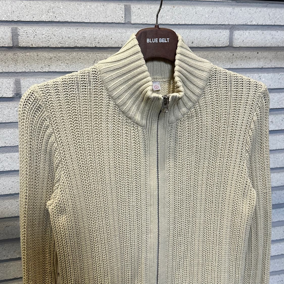 JPN VINTAGE 하이넥 골지 니트집업 미드게이지 디테일 아이보리 상품이미지4