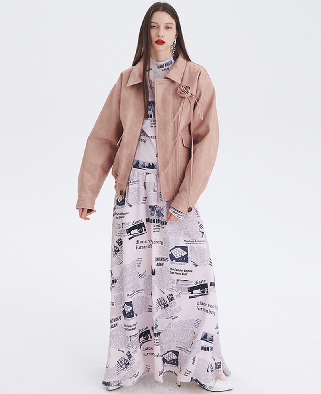 더센토르 로즈 코사지 레더 자켓 핑크 상품이미지2