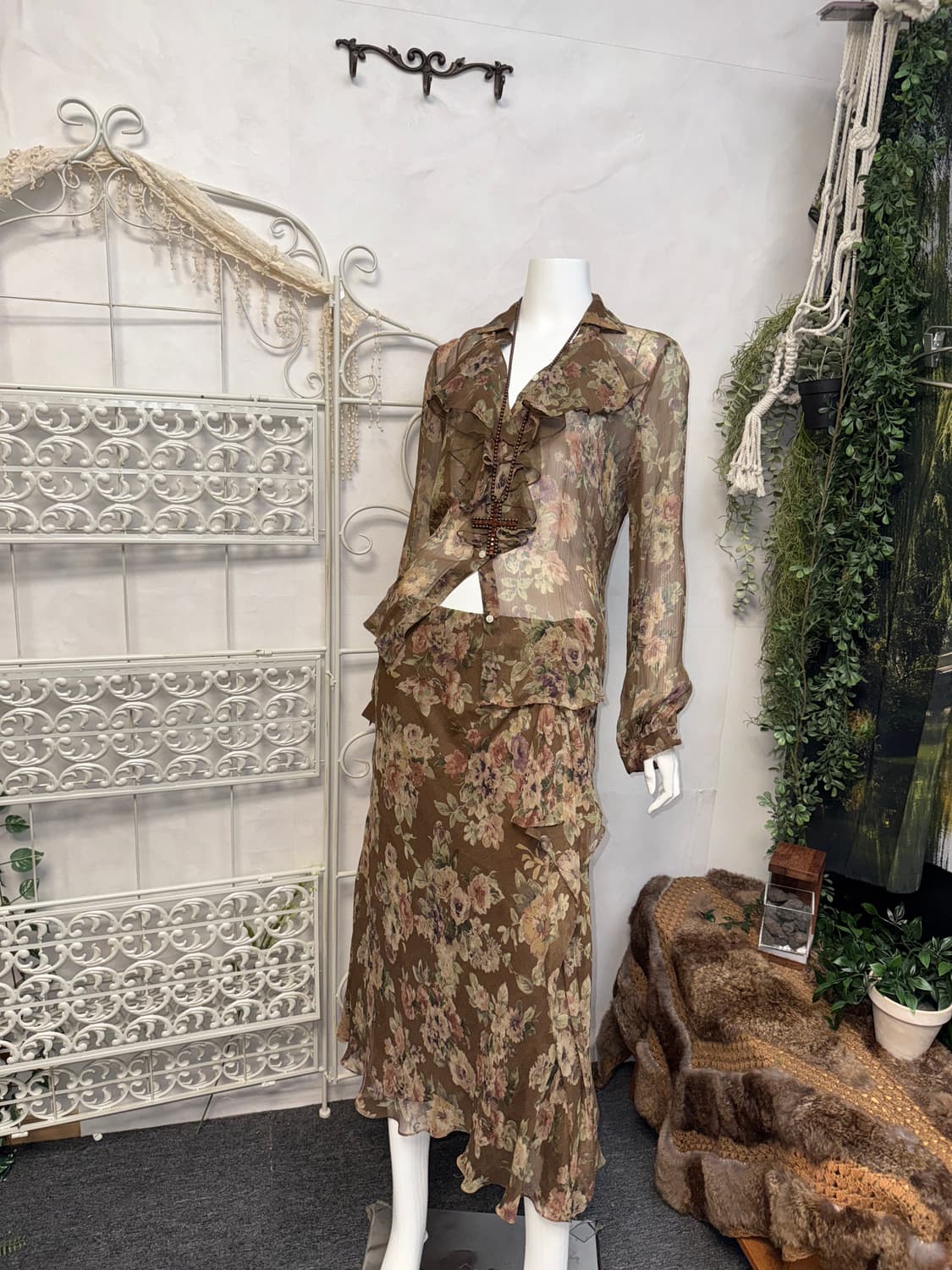 Ralph Lauren brown vintage rose silk 셋업 상품이미지2