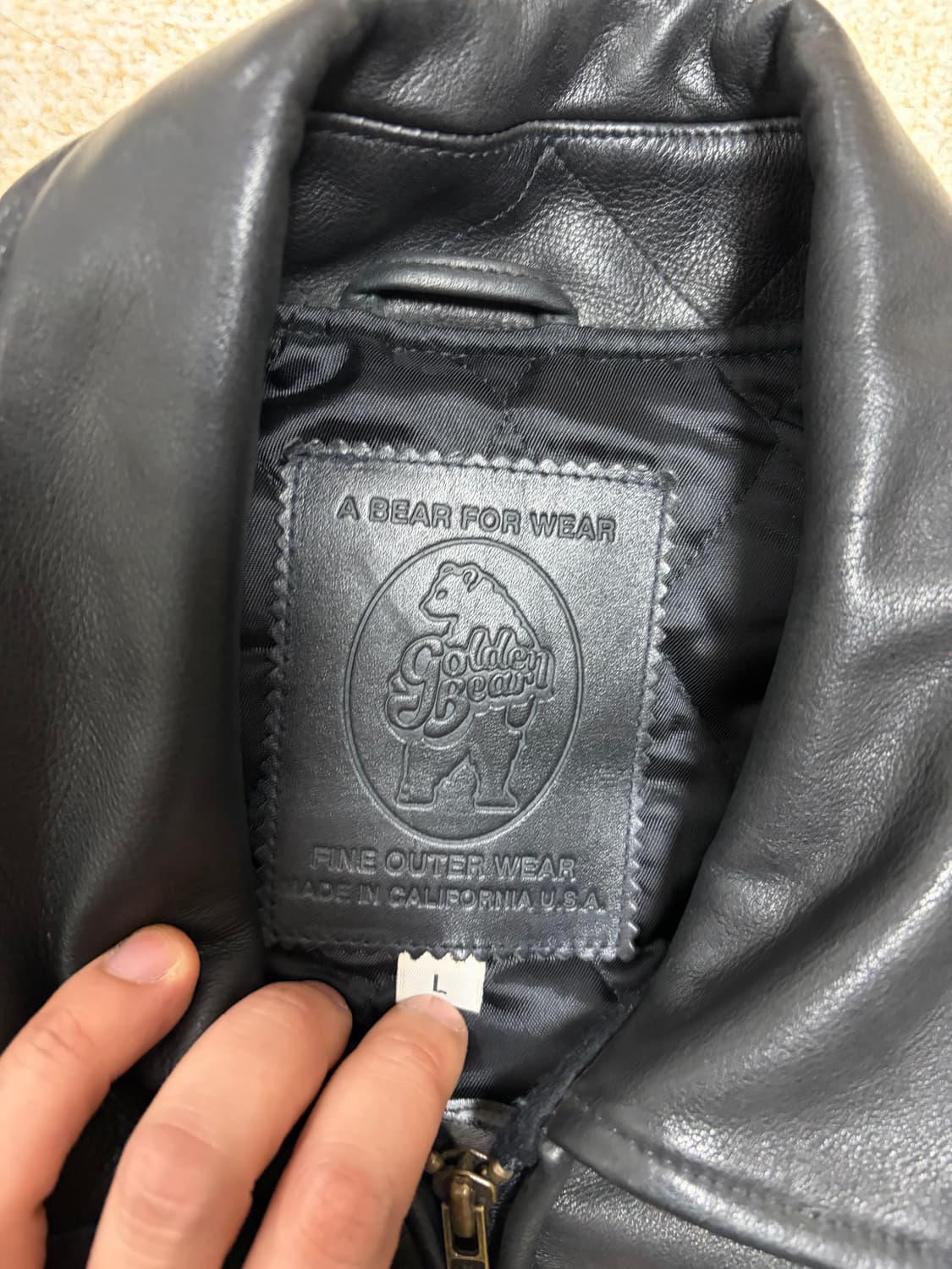 L) 90s 골든베어 x BIKER TRASH 레더쉘 바시티 자켓 상품이미지3