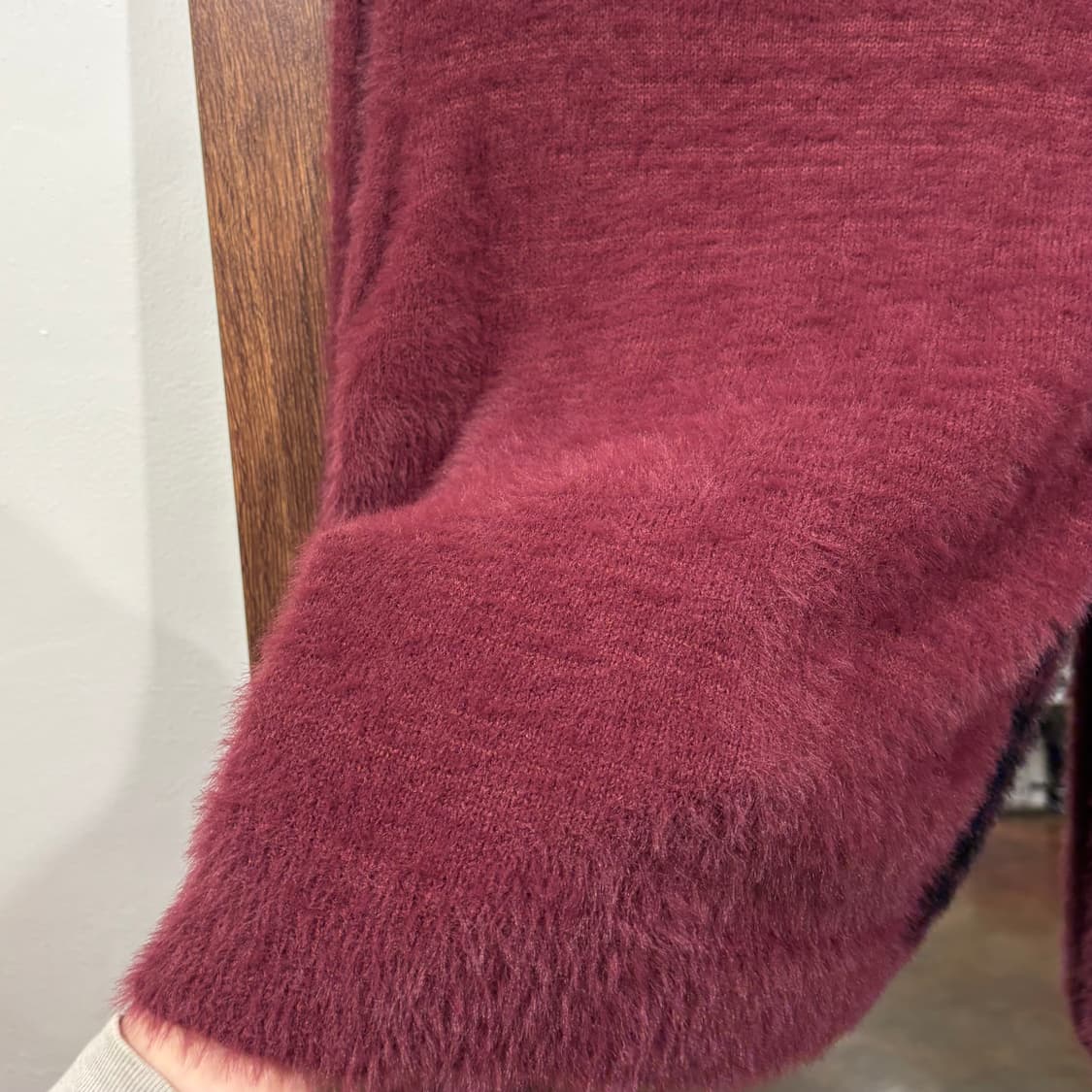 일본 빈티지 버건디 클래식 체크 프레피 브이넥 앙고라 퍼 니트 상품이미지9