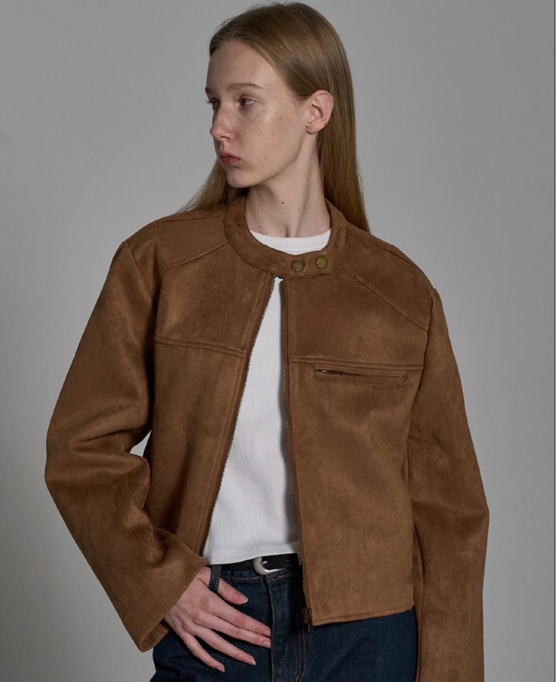 엘리오티 스웨이드 집업 자켓 베이지 free 상품이미지1