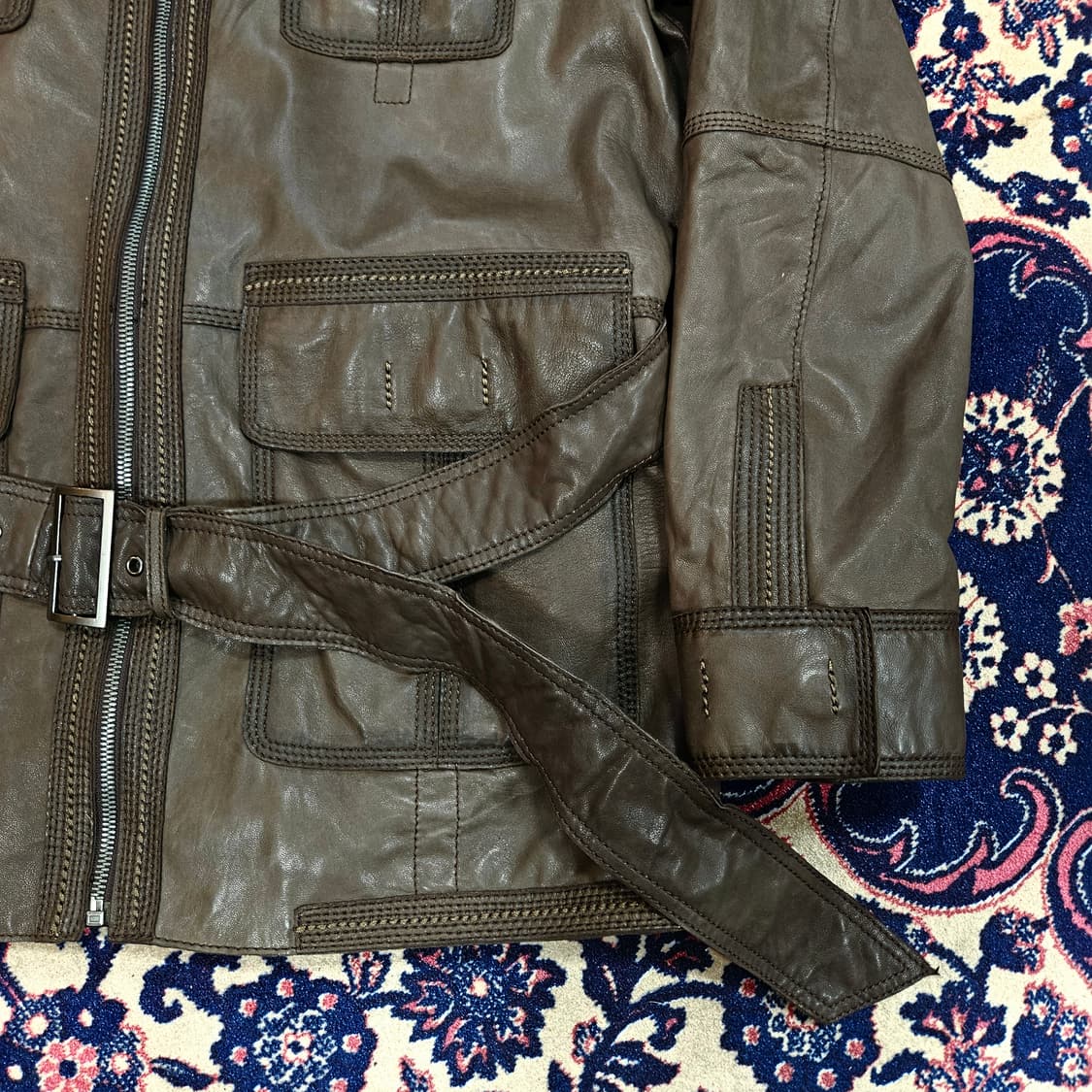 레노마(renoma) 브라운 램스킨 벨티드 가죽자켓 L size 상품이미지2