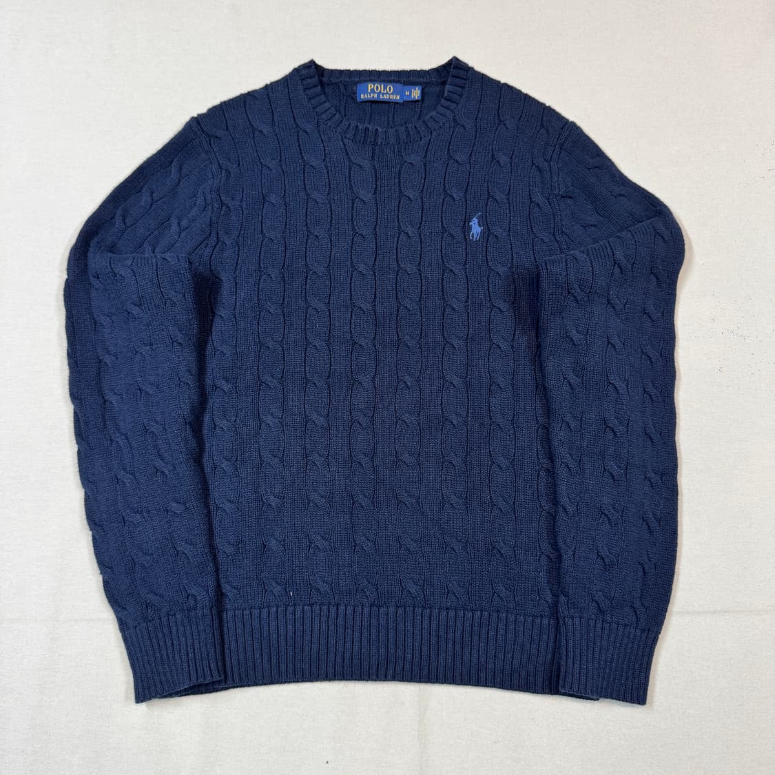M) 폴로 랄프로렌 코튼 케이블 꽈배기 라운드넥 니트 네이비 상품이미지1