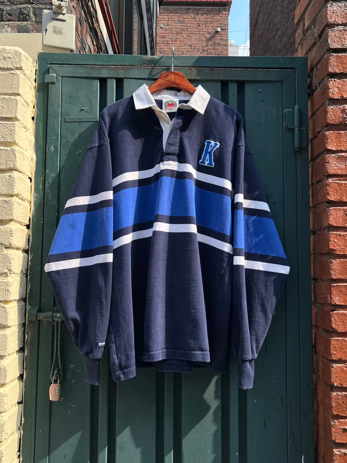 [2XL]바바리안 캐나다제 컬러 스트라이프 네이비 럭비 티셔츠 상품이미지1