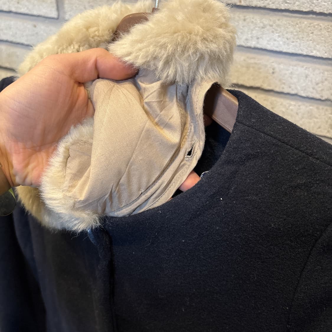 JPN VINTAGE 퍼카라 하프 코트 히든버튼 투포켓 디테일 네이비 상품이미지7