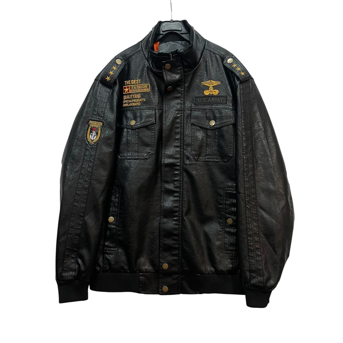 Black Military Leather Jacket 상품이미지1