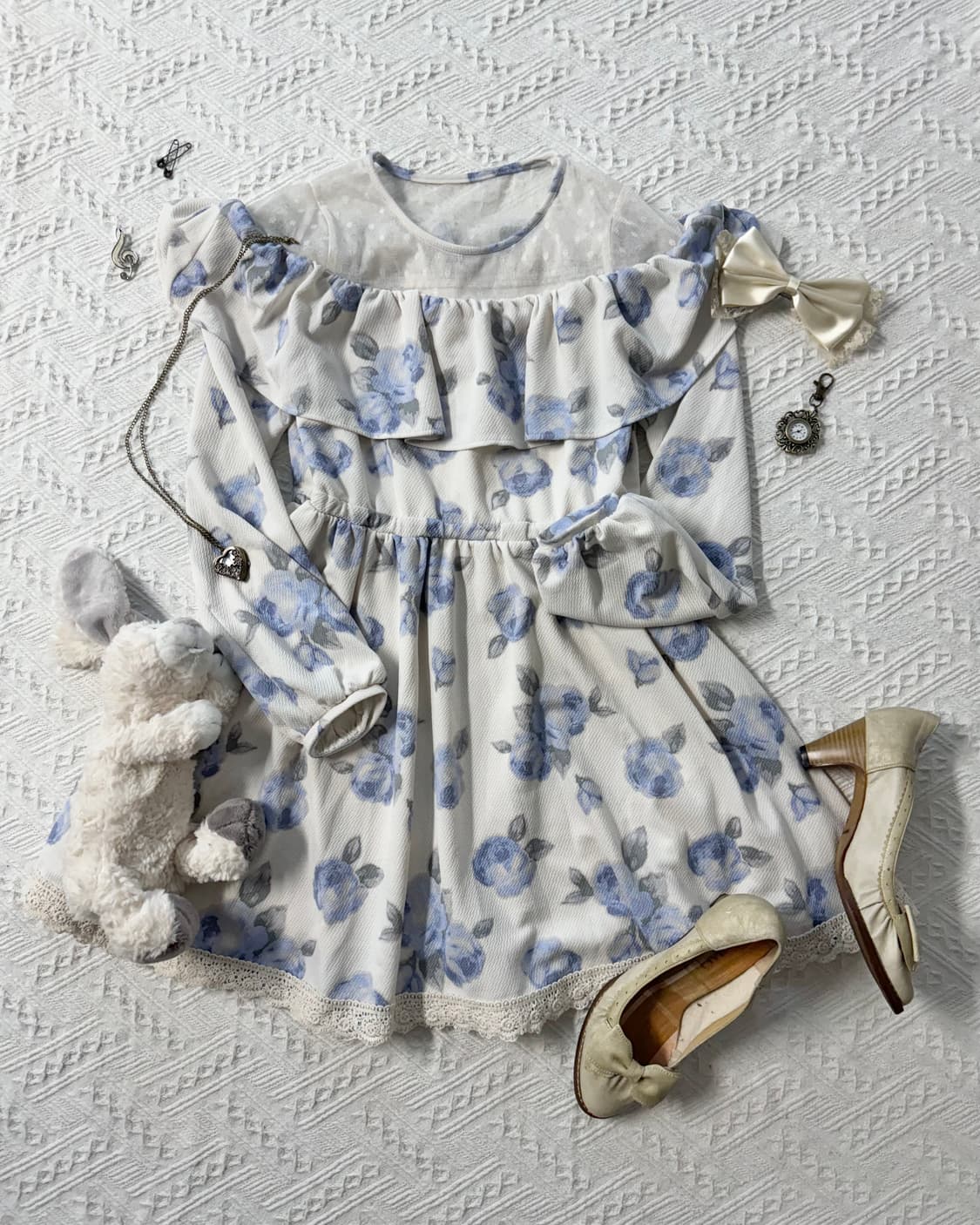 리즈리사 플라워 패턴 레이스/도트 디테일 원피스 상품이미지5