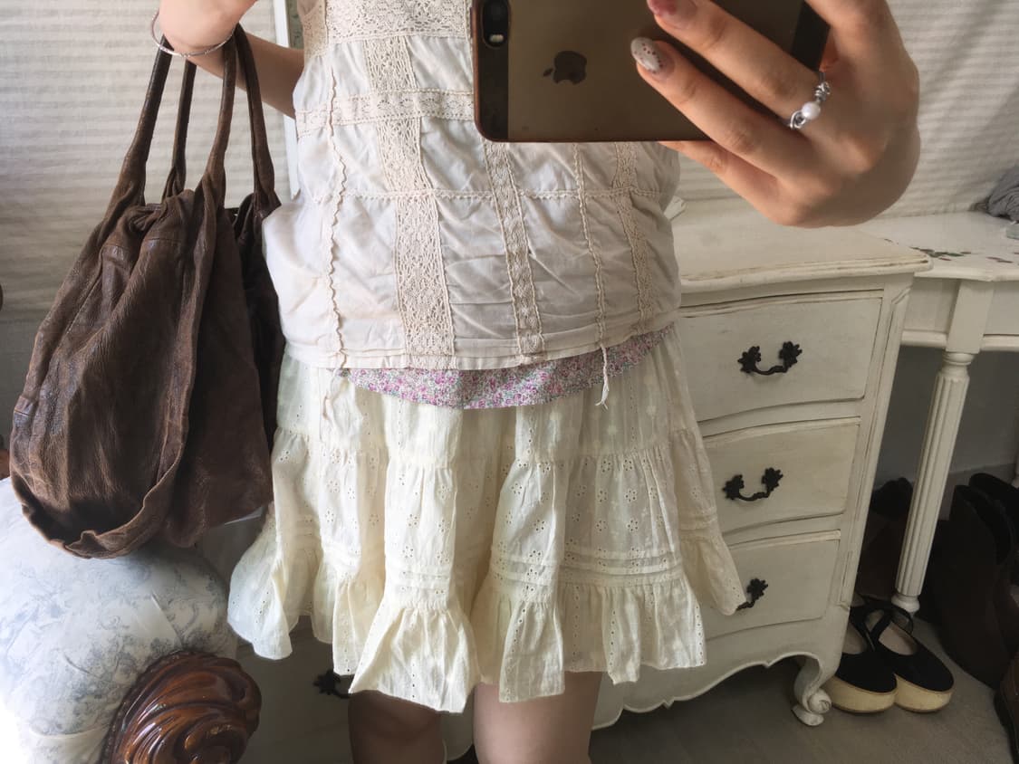 일본빈티지 모리 아이보리 레이스 펀칭 스커트 상품이미지1