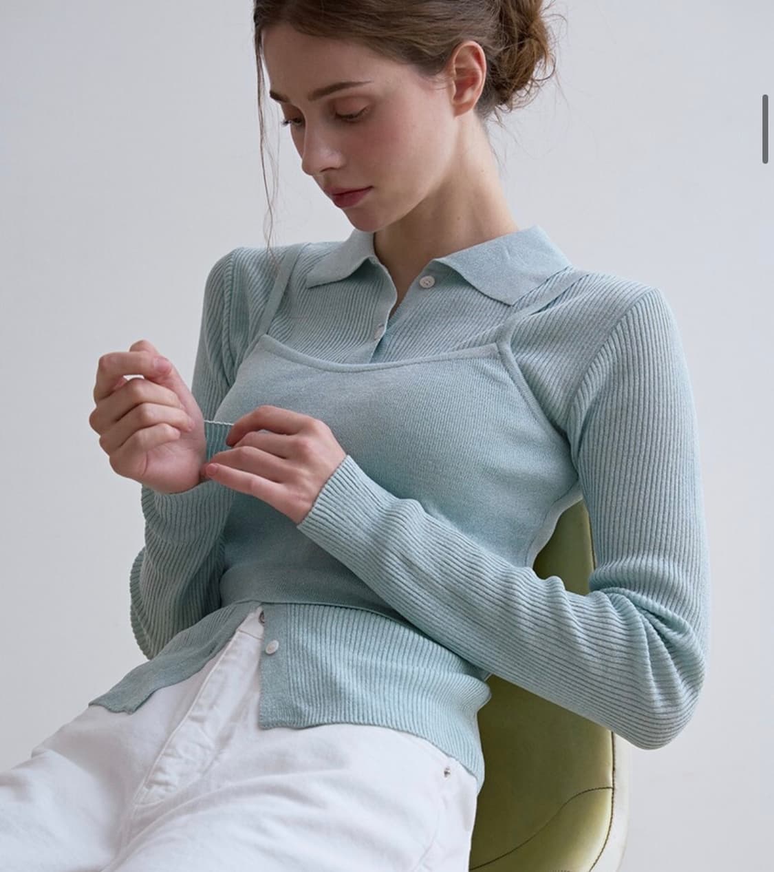 오디에르 메탈 카라 가디건 슬리브리스 세트 민트메탈 상품이미지2