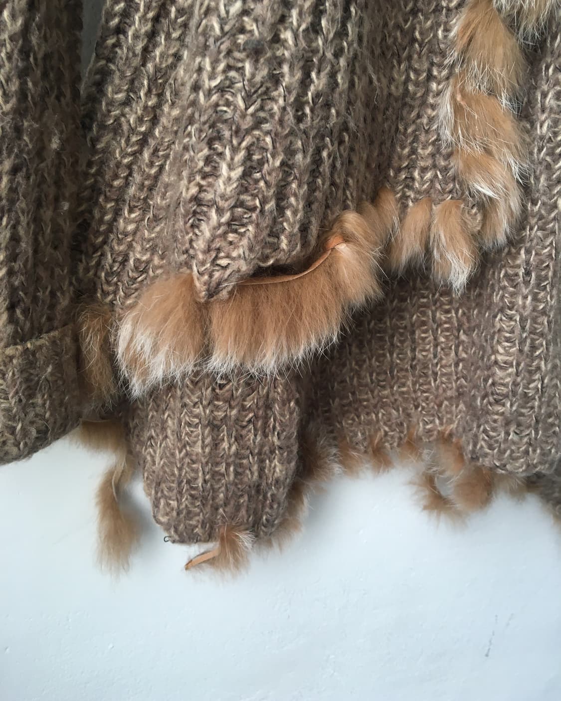 Rabbit fur trimming drape open knit card 상품이미지6