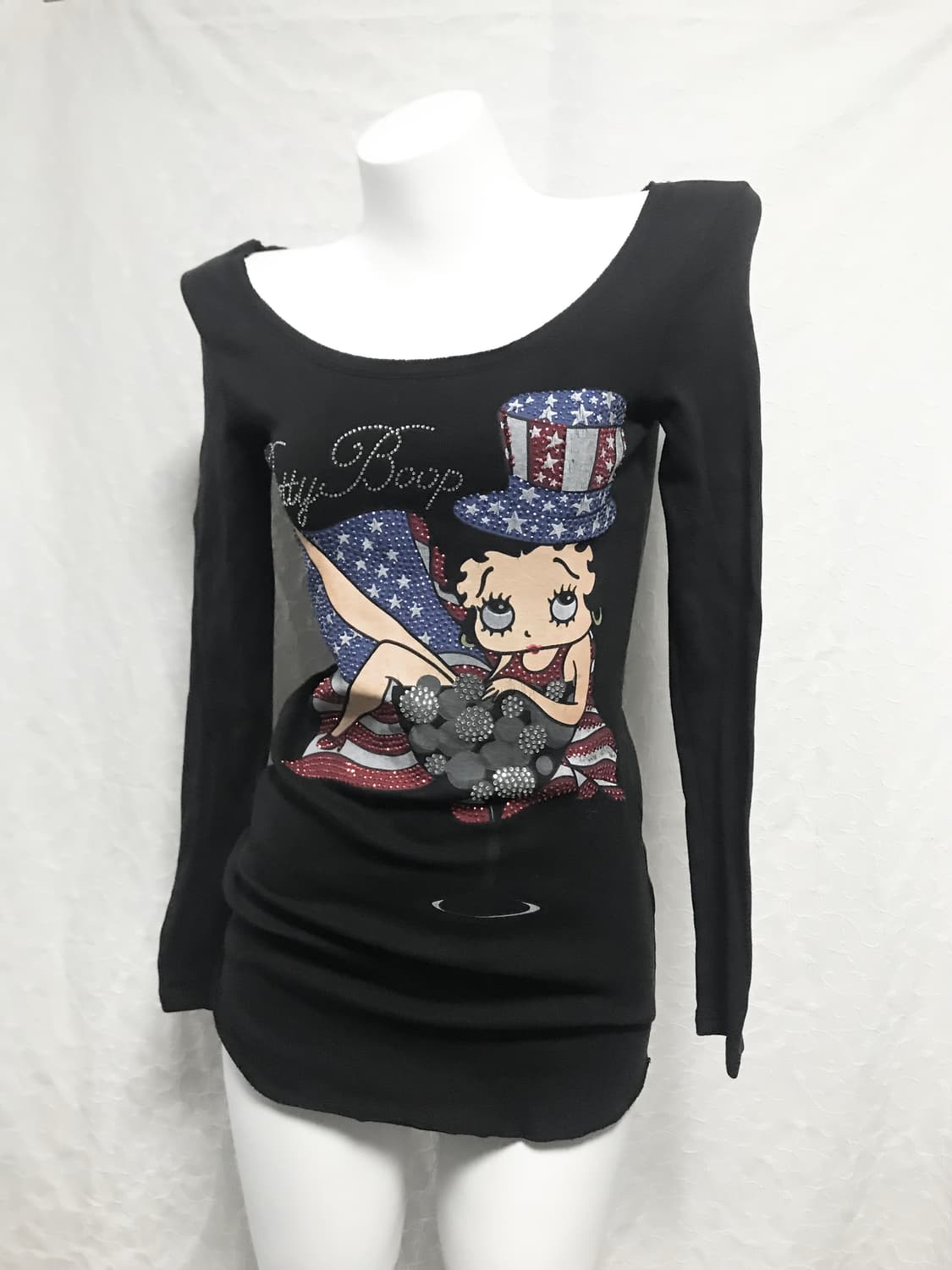 빈티지 갸루 펑크 베티붑 큐빅 딥 유넥 롱슬리브 탑 상품이미지1