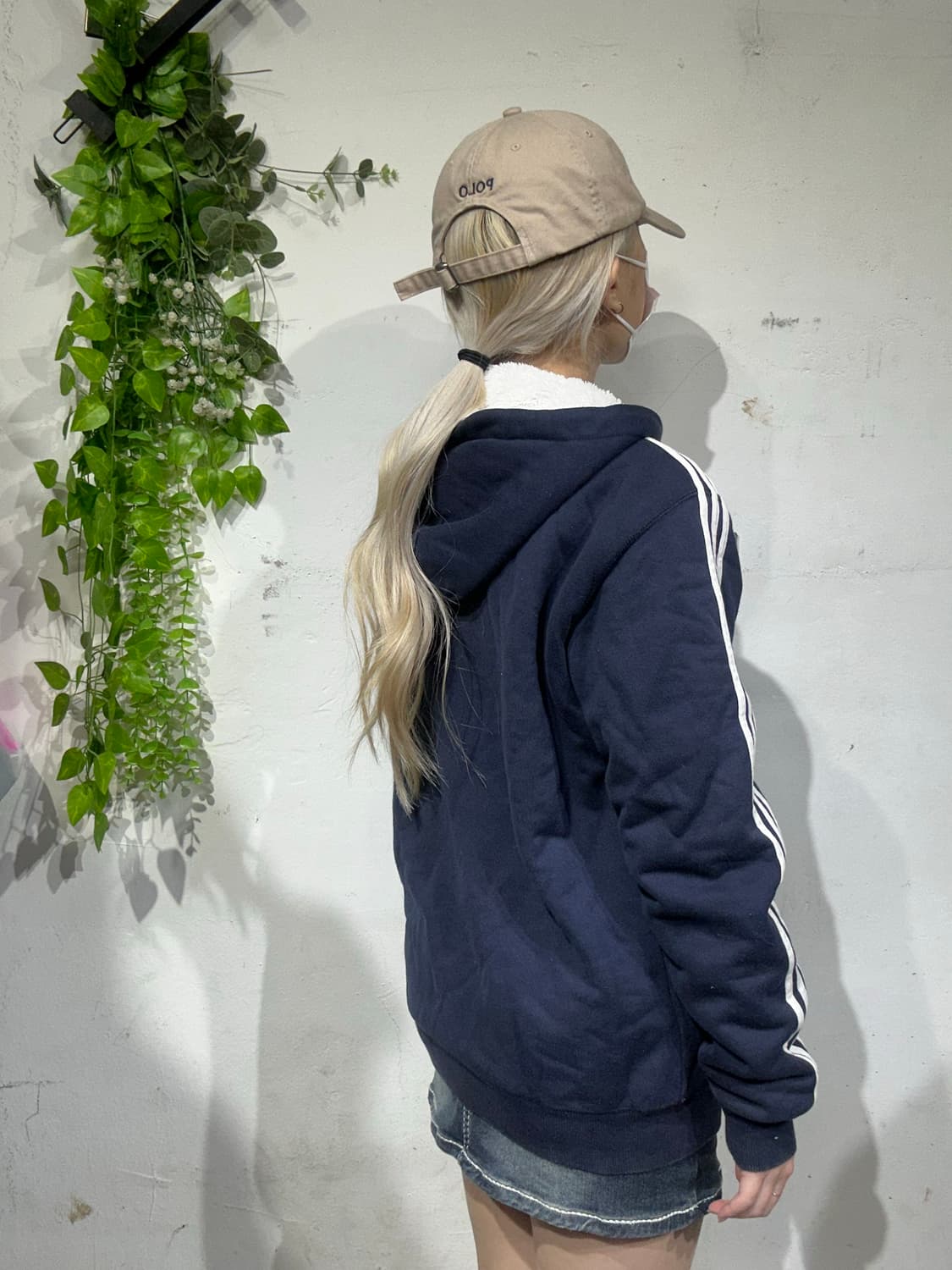 아디다스 네이비 화이트 삼선 내피 후리스 기모 후드집업 자켓 85 상품이미지3