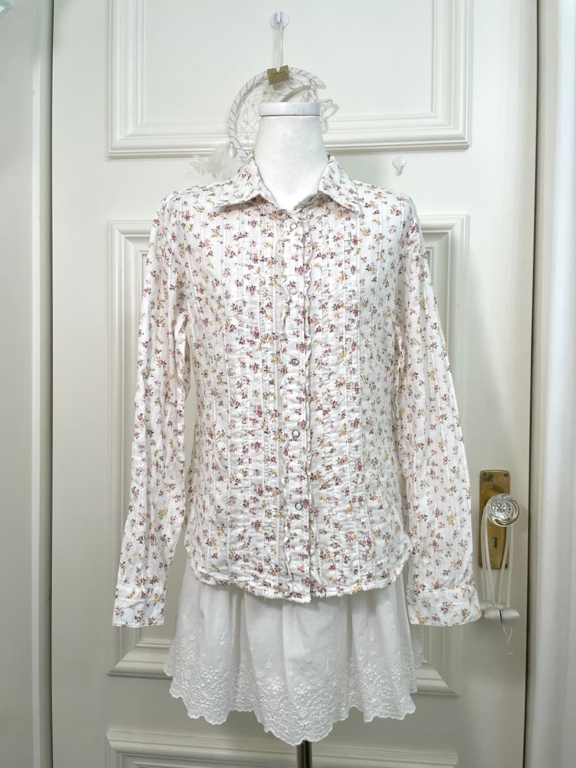 pink flower garden cotton ruffle shirt 상품이미지1