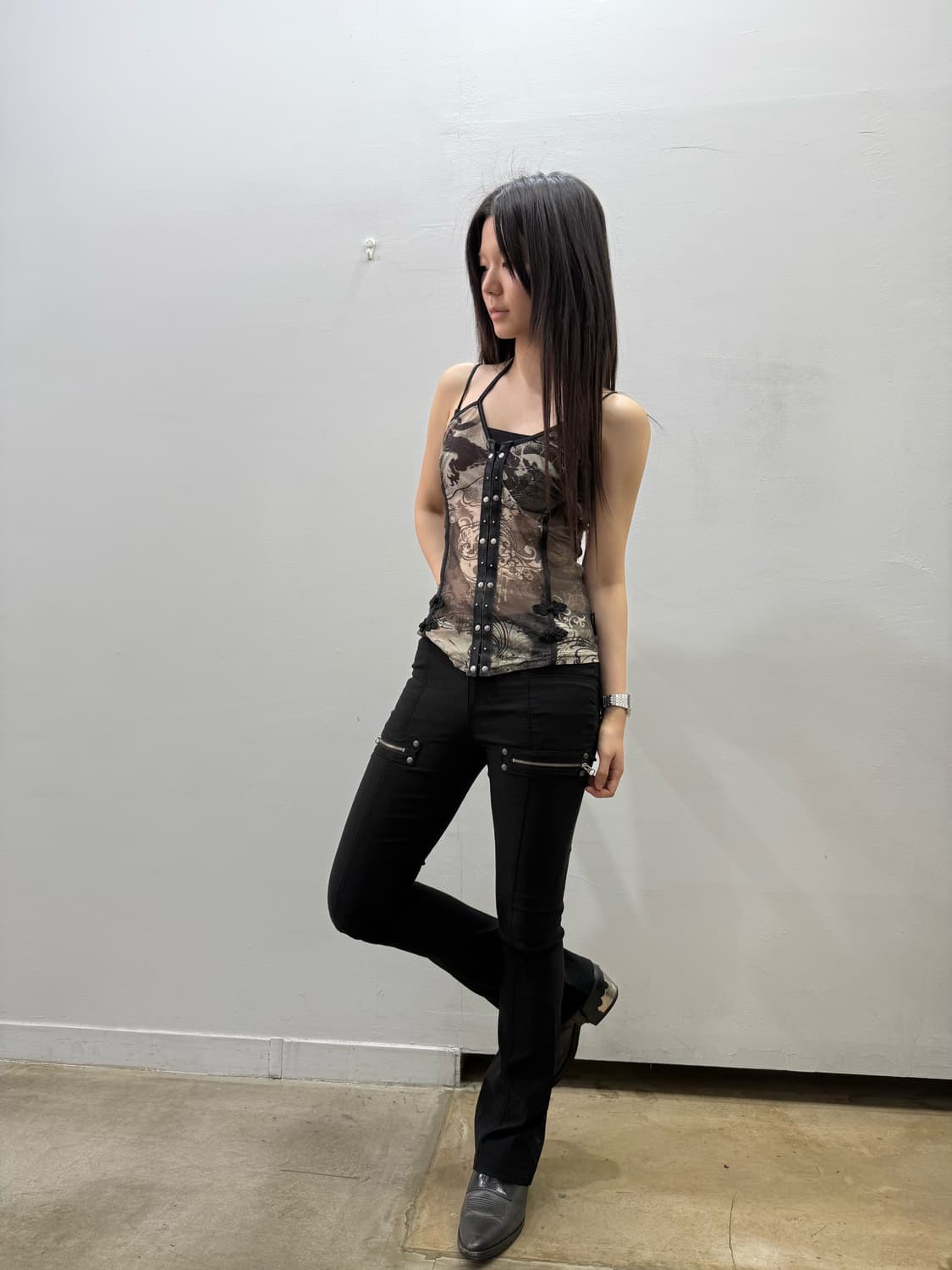 오즈온 고딕 무드 매쉬 부츠컷 팬츠 상품이미지3