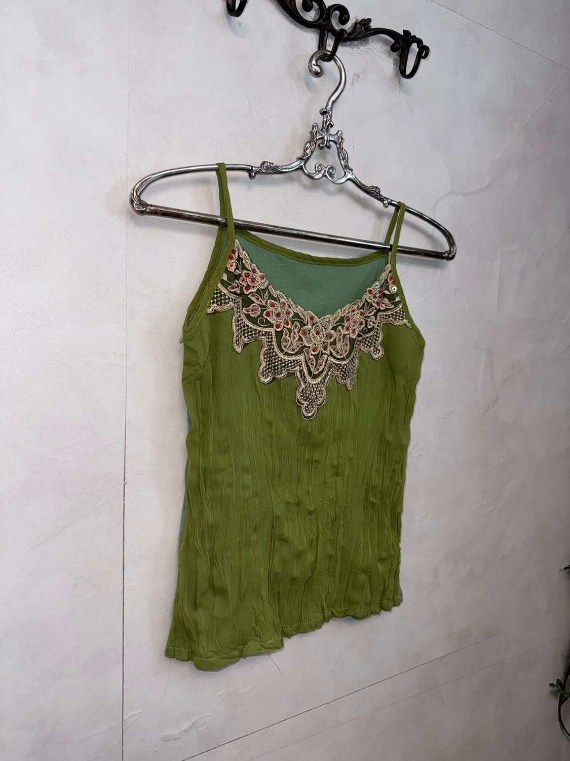 Green ethnic lace pleated sleeveless  상품이미지2