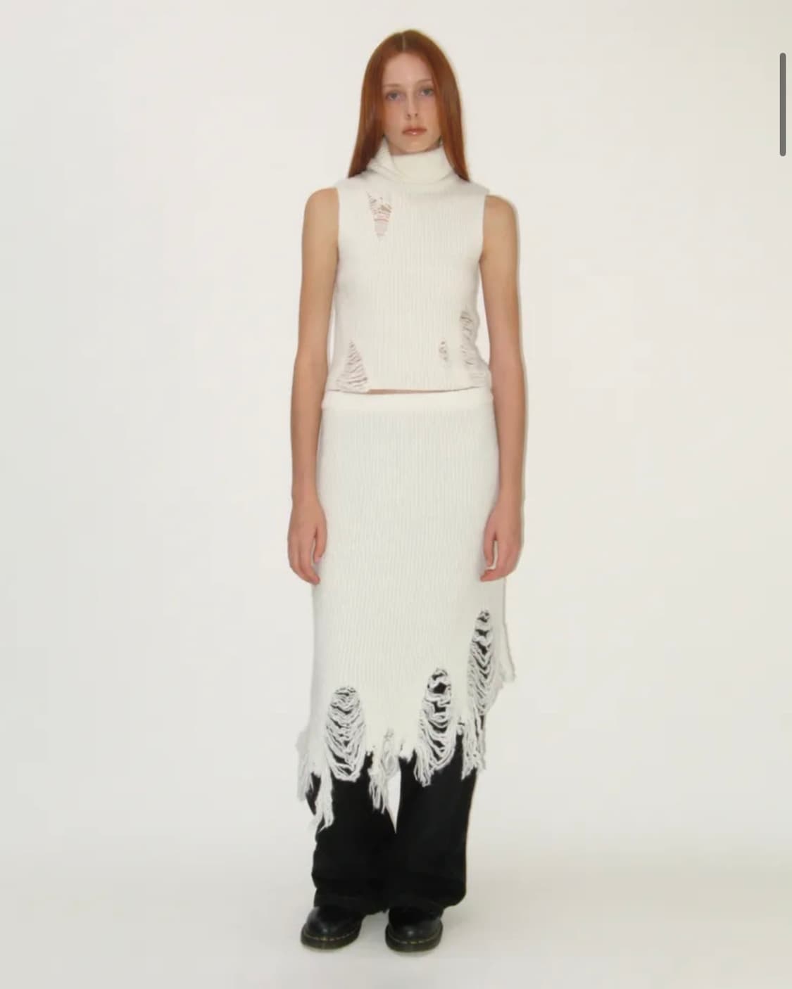 Damaged Turtleneck Sleeveless Knit+Skirt 상품이미지2