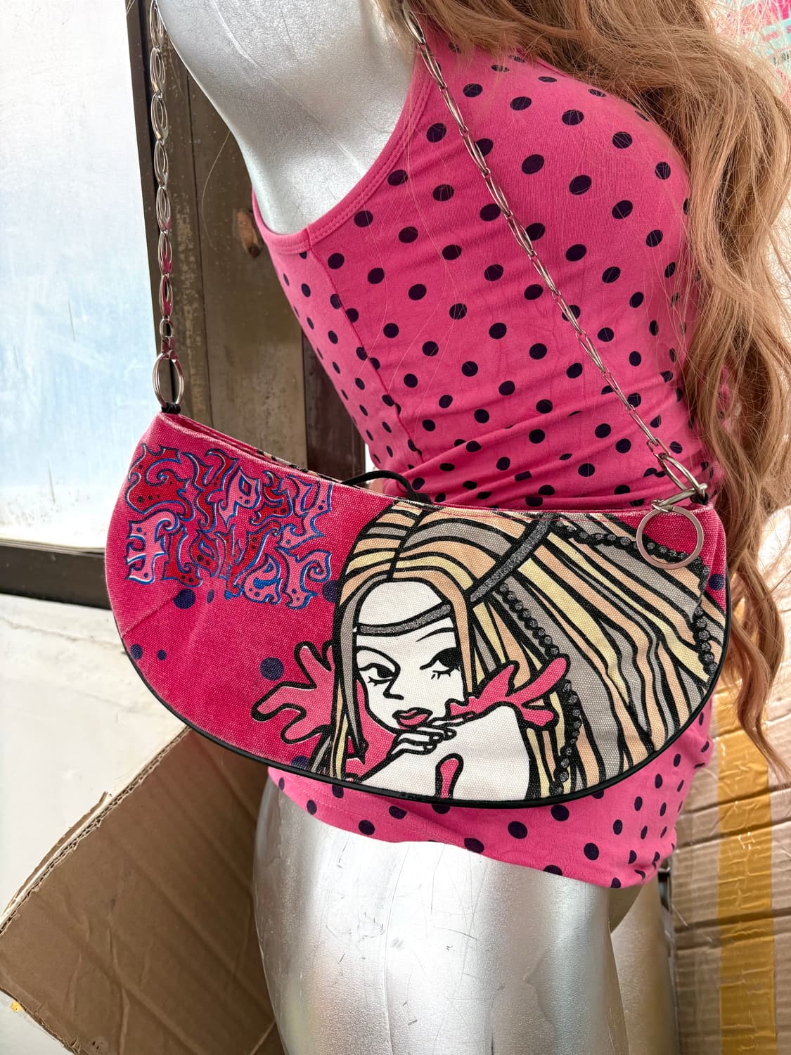 Y2K girl 롯데리아 벽지녀  silver chain Bag 상품이미지3